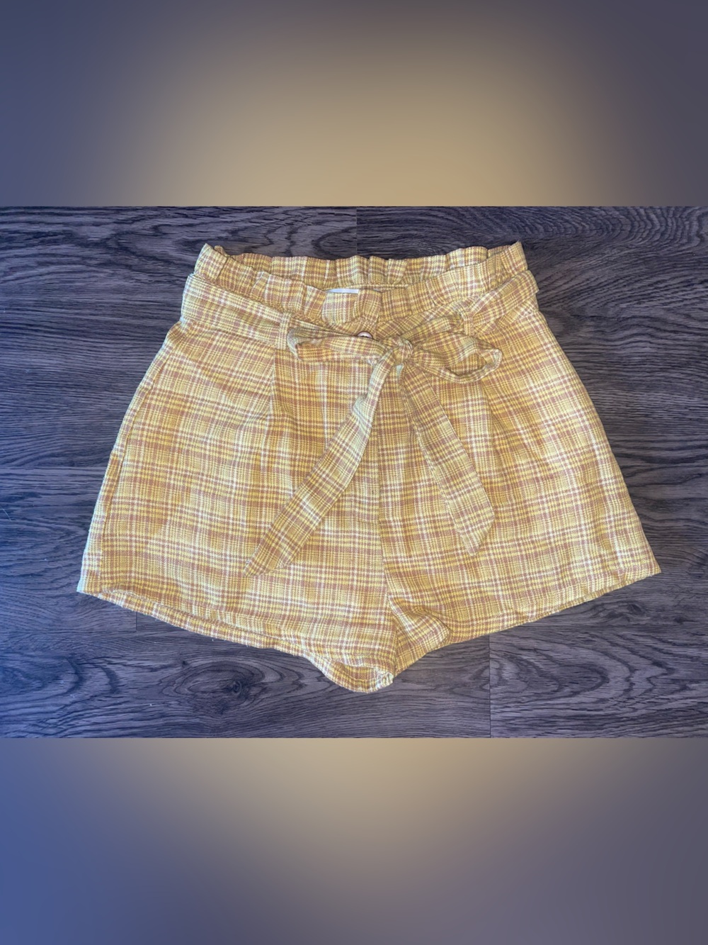 Wild Honey Yellow Plaid High-Waist Paperbag Shorts
